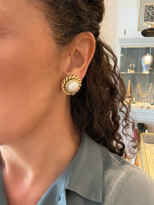 Vintage gouden oorbellen met parels - #4