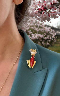 Vintage gouden broche met koraal - #2