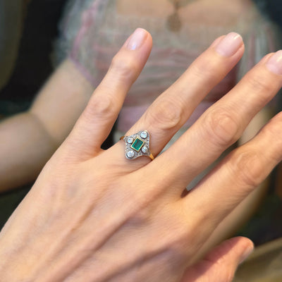 Art Deco ring with emerald and diamond - #5