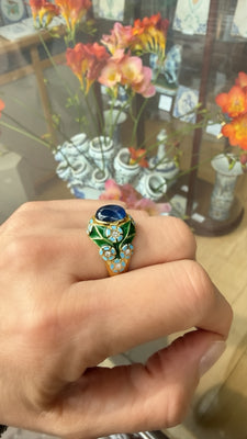 Vintage gouden ring met email, saffier en diamant - #5