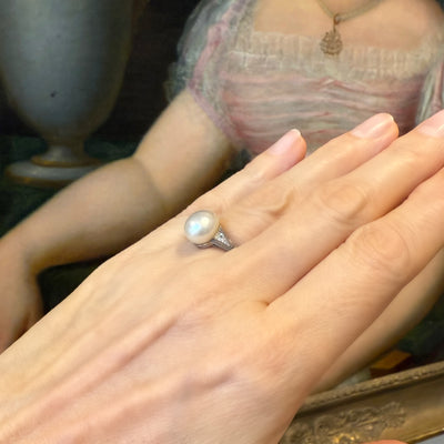 Antieke ring met natuurlijke parel en diamant - #5