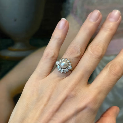 Vintage ring met boutonparel en diamant - #5