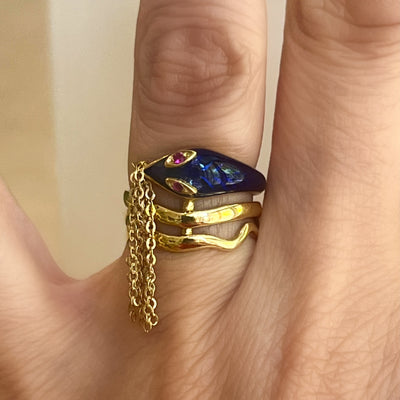 Snake ring in blue enamel - #3