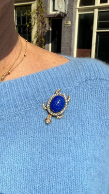 Turtle brooch with lapis lazuli and diamond - #7