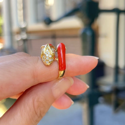 Vintage ring gold coral diamonds - #4