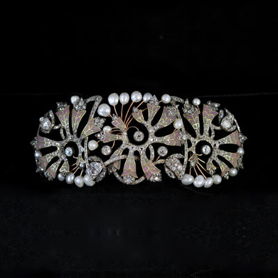 Art Nouveau halsband van goud en email, parels en diamant - #1