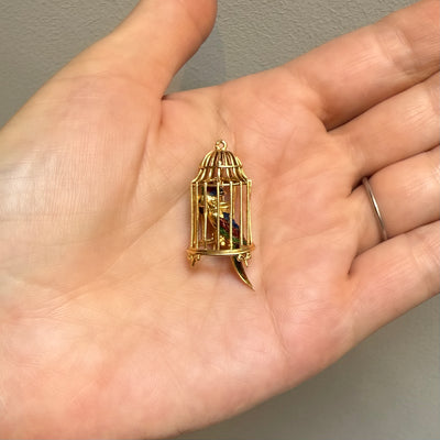 Clipbroche met papegaai in vogelkooi - #5