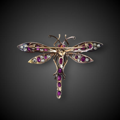 Antique dragonfly with rubies, diamonds and pearl - #2