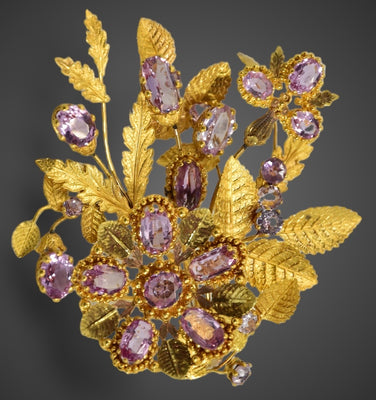 Beautiful antique floral brooch with pink topaz - #1