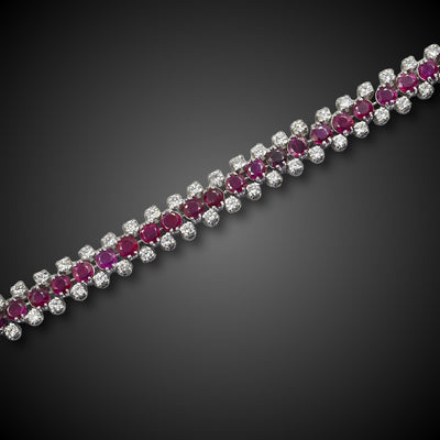 Beautiful platinum riviere bracelet with rubies ​​and diamonds - #1