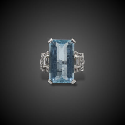 Cocktail ring with aquamarine and diamond - #1
