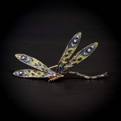 Dragonfly brooch with plique-a-jour enamel - #3