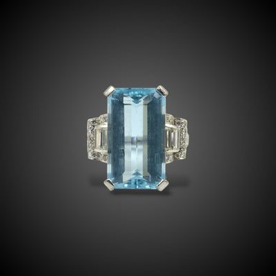 Cocktail ring with aquamarine and diamond - #4