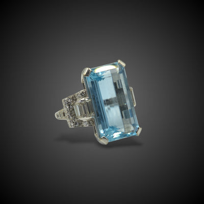 Cocktail ring with aquamarine and diamond - #3