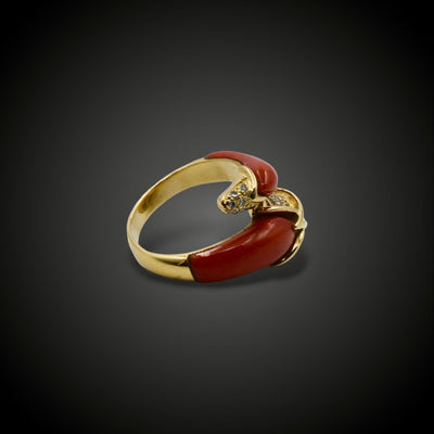 Vintage gold ring with red coral and diamonds - #2