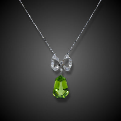 Platinum garland style necklace with peridot and diamonds - #1