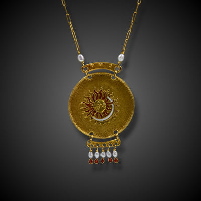 Artistic gold necklace with sun and moon - #1