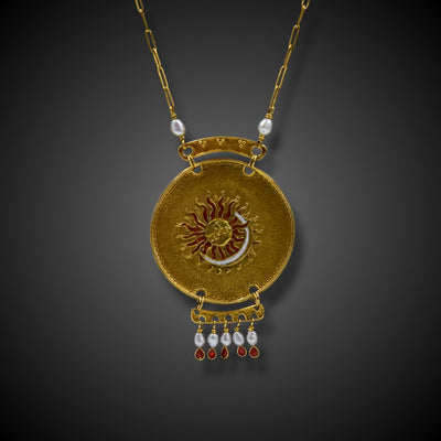 Artistiek gouden collier met zon en maan - #1