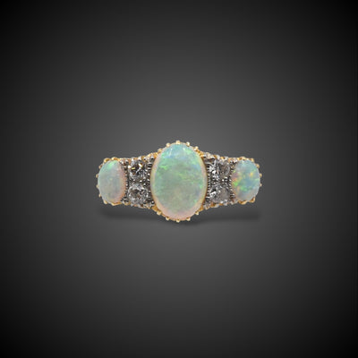 Antique gold ring with opals and diamonds - #1