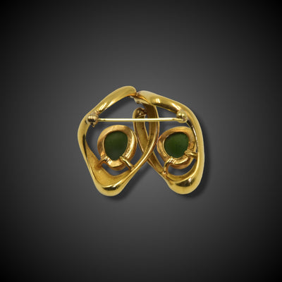 Beautiful gold brooch with nephrite jade - #3
