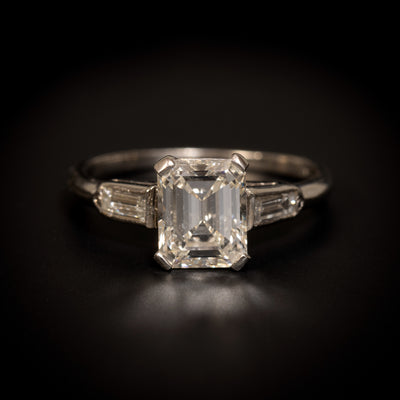 Platinum ring with emerald cut diamond - #1