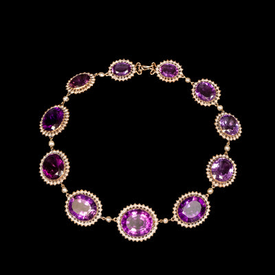 Antique necklace with amethyst and natural pearls - #1
