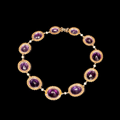 Antique necklace with amethyst and natural pearls - #3