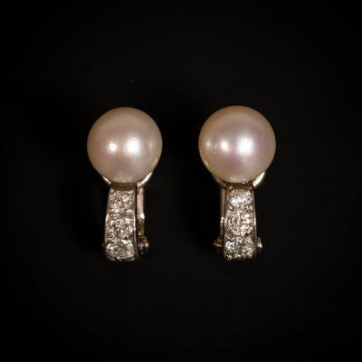 Earrings with pearls and diamonds - #1