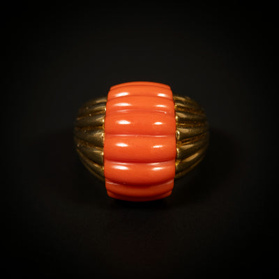 Vintage gold ring with red coral - #2