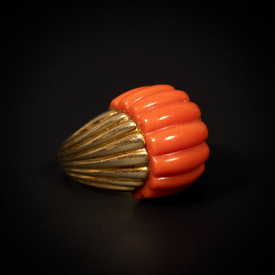 Vintage gold ring with red coral - #4