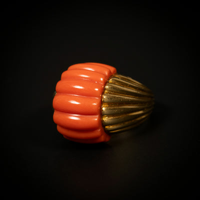 Vintage gold ring with red coral - #3