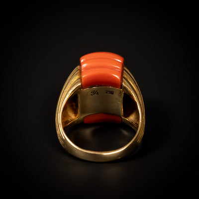 Vintage gold ring with red coral - #6