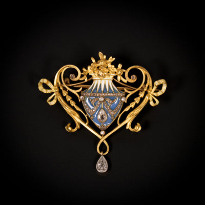 Enameled Art Nouveau brooch with diamonds - #1