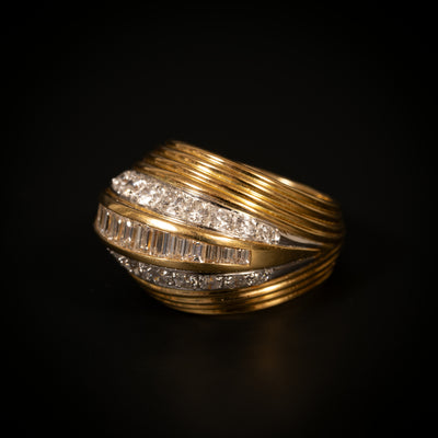 Vintage gouden bombé-ring met diamant in verschillende slijpvormen - #3