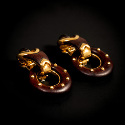 Vintage gold earrings with wood - #4