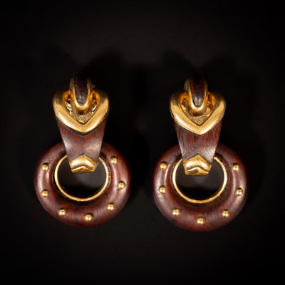 Vintage gold earrings with wood - #5