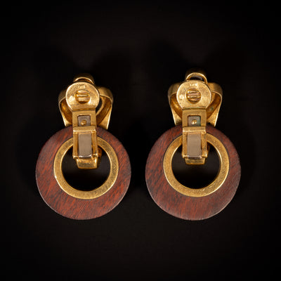 Vintage gold earrings with wood - #6