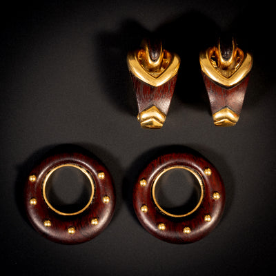 Vintage gold earrings with wood - #3