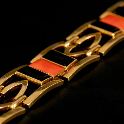 Art Deco armband met onyx en koraal - #4