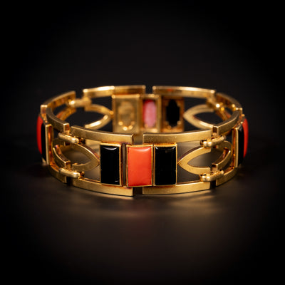 Art Deco armband met onyx en koraal - #6