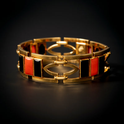 Art Deco armband met onyx en koraal - #1