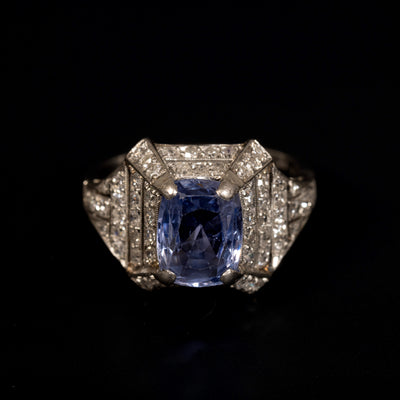 Platina ring met diamant en saffier - #4