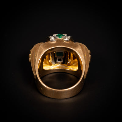 Retro ring met smaragd en diamant - #5