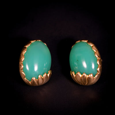 Vintage gold earrings with chrysoprase - #4