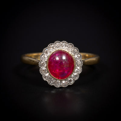 Antieke clusterring met robijn en diamanten - #1