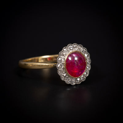 Antieke clusterring met robijn en diamanten - #5