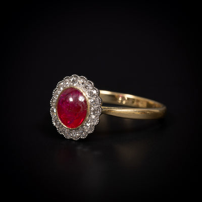 Antieke clusterring met robijn en diamanten - #4