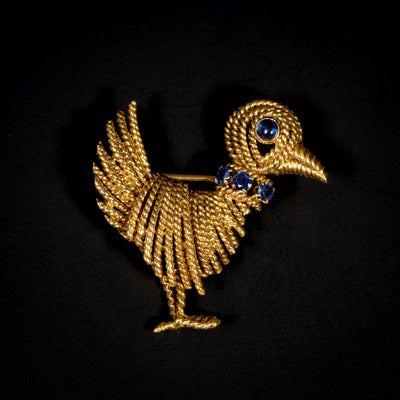 Vintage vogelbroche met blauwe saffieren - #1