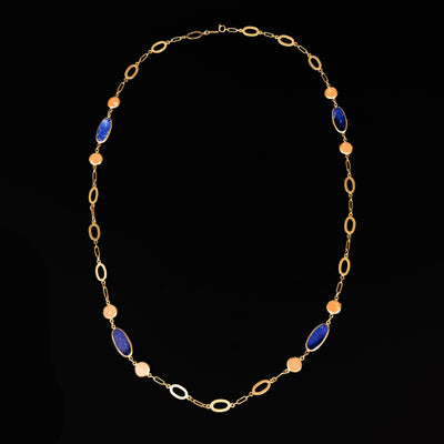 Lang gouden collier met lapis en koraal - #2