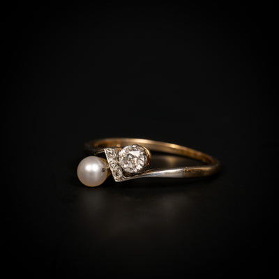 Antieke ring met parel en diamant - #5
